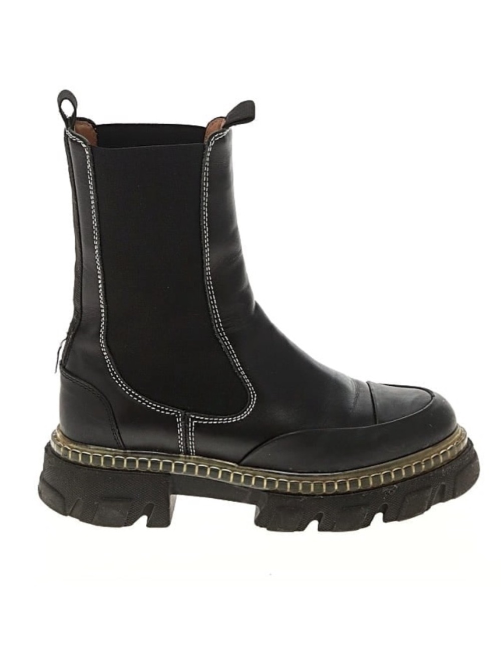 GANNI Black Chunky Chelsea Boots EU 38 Lug Sole Leather